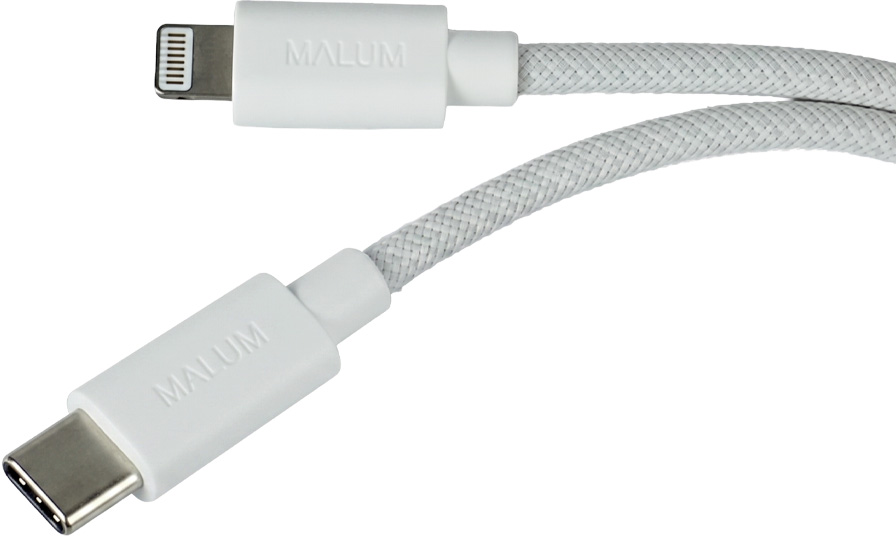 MALUM PREMIUM nabíjecí opletený kabel USB-C -> Lightning 1m Bílý